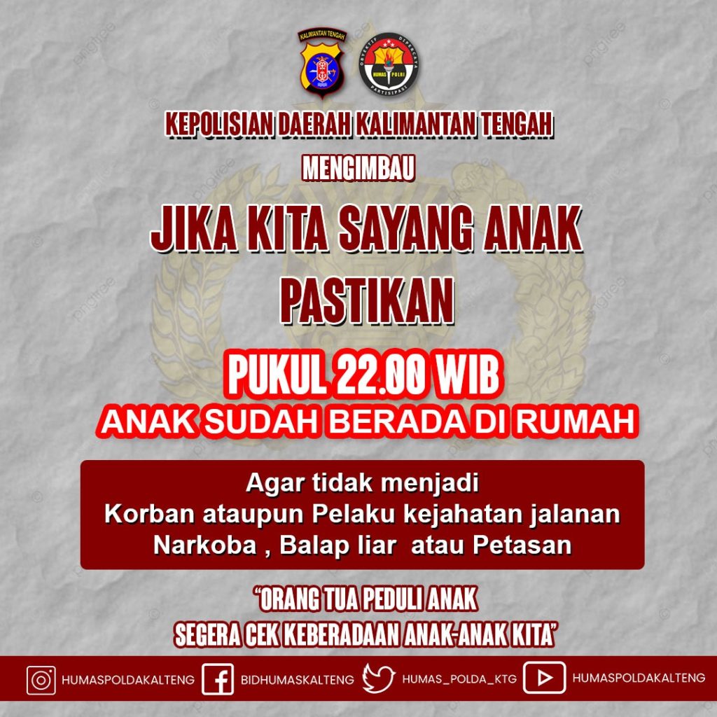 Polda Kalteng Imbau Anak Sudah Di Rumah Pukul 22.00