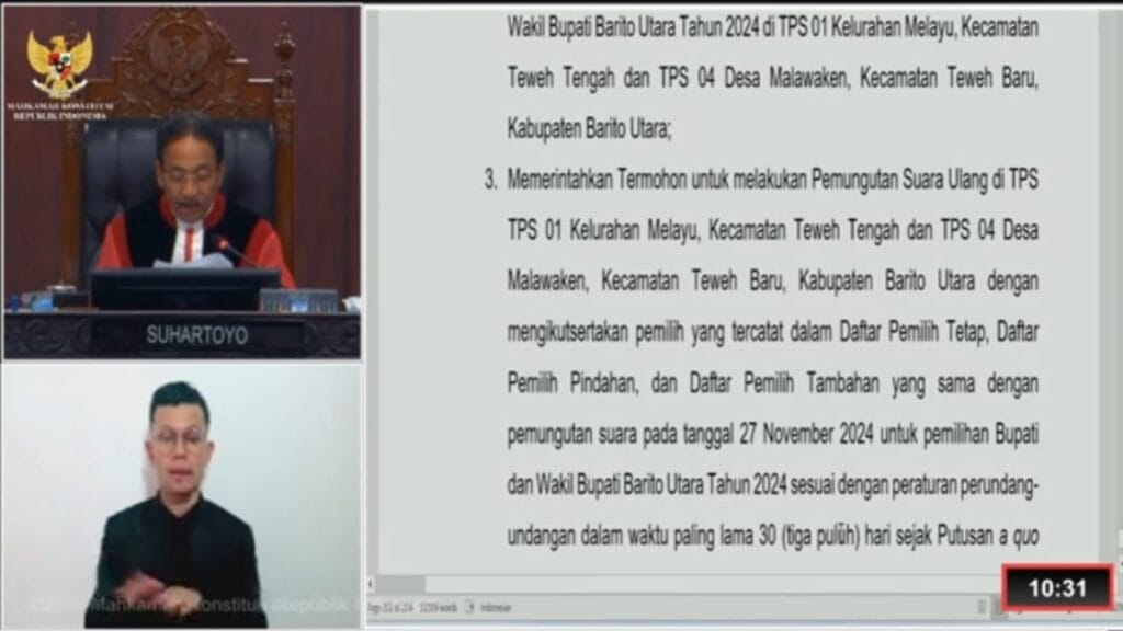 MK Perintahkan PSU untuk Dua TPS di Barito Utara, Pengamat UPR Ingatkan Potensi Politik Uang