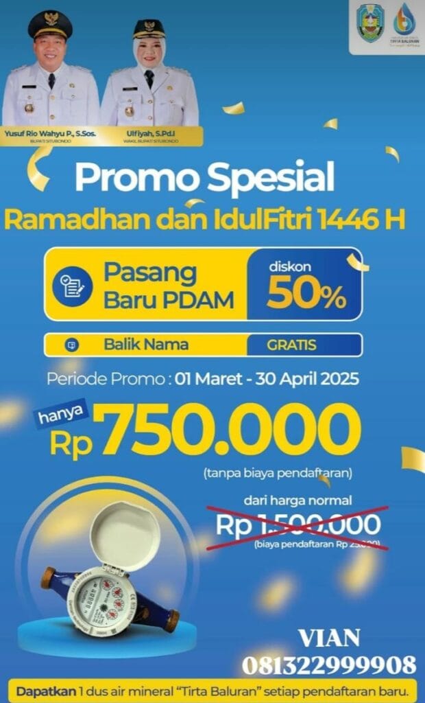 Promo Spesial Ramadhan dan Idul Fitri 1446 H Perumda Tirta Baluran (PDAM) Situbondo