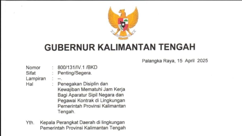 Gubernur Kalteng Terbitkan Aturan Baru Disiplin ASN, Pelanggar Terancam Dipecat