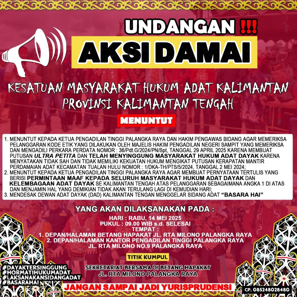 Rencana Aksi Demo Pengadilan Tinggi Palangka Raya, Masyarakat Adat Dayak Kalteng Bakal Kerahkan Ratusan Massa