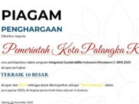 Palangka Raya Raih Penghargaan 10 Besar Kota Berkelanjutan Nasional