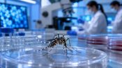 Foto ilustrasi nyamuk Wolbachia sedang diteliti di laboratorium teknologi kesehatan.