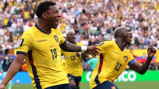 Pemain Ekuador merayakan gol kemenangan Gonzalo Plata ke gawang Jerman pada laga Grup E Piala Dunia 2026. (Mattia Ozbot/Getty Images)