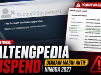 Tangkapan layar status Whois dan situs Kaltengpedia sedang menampilkan halaman account suspended.