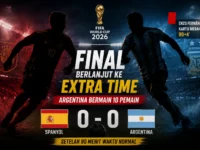 Pemain Spanyol dan Argentina bertanding pada final Piala Dunia 2026 yang berlanjut ke babak extra time.