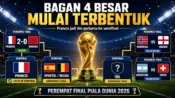 Bagan 4 besar Piala Dunia 2026 mulai terbentuk setelah Prancis lolos ke semifinal dan menunggu pemenang Spanyol vs Belgia.
