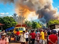 Situasi pasca bentrokan antarwarga di Flores Timur, Nusa Tenggara Timur, yang dipicu sengketa tanah dan mengakibatkan korban jiwa serta puluhan rumah terbakar.