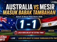 Australia vs Mesir berlanjut ke babak tambahan setelah imbang 1-1 di babak 32 besar Piala Dunia 2026.