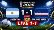 Live skor Argentina vs Tanjung Verde 1-1 di babak 32 besar Piala Dunia 2026.
