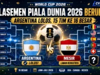 Klasemen fase gugur Piala Dunia 2026 berubah setelah Argentina lolos ke babak 16 besar.