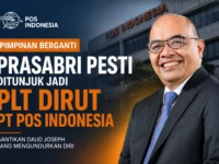 Foto Prasabri Pesti setelah resmi ditunjuk sebagai Plt Direktur Utama PT Pos Indonesia.