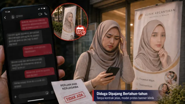 Gambar Ilustrasi Model Banner Promosi Klinik Kecantikan Tanpa Kontrak Jelas.
