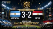 Hasil Argentina vs Mesir 3-2 di babak 16 besar Piala Dunia 2026.