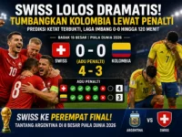 Hasil Swiss vs Kolombia, Swiss lolos ke perempat final Piala Dunia 2026 lewat adu penalti 4-3.