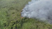 Pantauan udara kebakaran lahan gambut di Jalan Danau Rangas, Kota Palangka Raya.