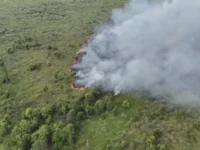 Pantauan udara kebakaran lahan gambut di Jalan Danau Rangas, Kota Palangka Raya.