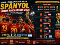 Ilustrasi perjalanan Timnas Spanyol menuju gelar juara Piala Dunia 2026 setelah mengalahkan Argentina di final.