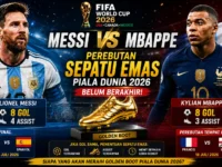 Ilustrasi persaingan Lionel Messi dan Kylian Mbappe dalam perebutan Sepatu Emas Piala Dunia 2026.