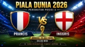 Ilustrasi prediksi pertandingan Prancis vs Inggris pada perebutan posisi ketiga Piala Dunia 2026