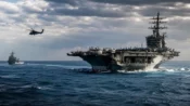 Ilustrasi serangan rudal Amerika Serikat dan Iran di kawasan Selat Hormuz