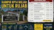 Infografis dokumen RUP APBD Barito Utara 2026 untuk proyek rumah jabatan bupati dan wakil bupati senilai Rp13,85 miliar.