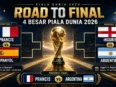 Jadwal, statistik, dan prediksi 4 besar Piala Dunia 2026 dengan laga Prancis vs Spanyol dan Inggris vs Argentina.