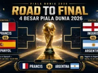 Jadwal, statistik, dan prediksi 4 besar Piala Dunia 2026 dengan laga Prancis vs Spanyol dan Inggris vs Argentina.