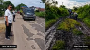Komparasi Jalan HM Arsyad Sampit Samuda dan Jalan Desa Soren Kotawaringin Timur yang sama-sama rusak.