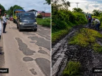Komparasi Jalan HM Arsyad Sampit Samuda dan Jalan Desa Soren Kotawaringin Timur yang sama-sama rusak.