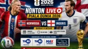 Link nonton Norwegia vs Inggris live Piala Dunia 2026 melalui kanal resmi TVRI, TVRI Sport, dan MAXStream.