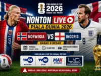 Link nonton Norwegia vs Inggris live Piala Dunia 2026 melalui kanal resmi TVRI, TVRI Sport, dan MAXStream.