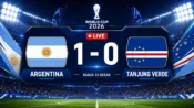 Live skor Argentina vs Tanjung Verde 1-0 di babak 32 besar Piala Dunia 2026.
