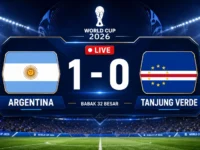 Live skor Argentina vs Tanjung Verde 1-0 di babak 32 besar Piala Dunia 2026.