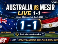 Live update Australia vs Mesir 1-1 di babak 32 besar Piala Dunia 2026.