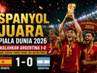 Pemain Spanyol merayakan kemenangan setelah mengalahkan Argentina pada final Piala Dunia 2026.