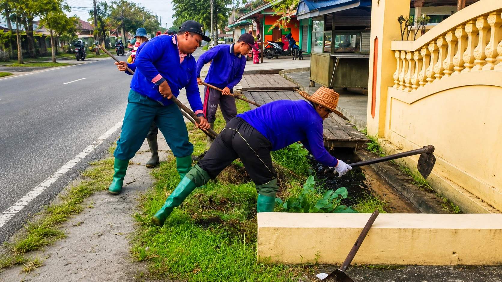Respons Laporan, PUPR Bersihkan Drainase Jalan Pilau