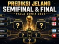 Prediksi semifinal dan final Piala Dunia 2026 dari bagan 8 besar, dengan Argentina dan Spanyol sebagai kandidat finalis.