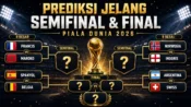 Prediksi semifinal dan final Piala Dunia 2026 dari bagan 8 besar, dengan Argentina dan Spanyol sebagai kandidat finalis.