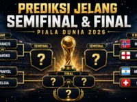 Prediksi semifinal dan final Piala Dunia 2026 dari bagan 8 besar, dengan Argentina dan Spanyol sebagai kandidat finalis.