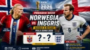 Prediksi skor Norwegia vs Inggris di perempat final Piala Dunia 2026 dengan duel Erling Haaland melawan Harry Kane.
