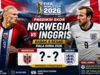 Prediksi skor Norwegia vs Inggris di perempat final Piala Dunia 2026 dengan duel Erling Haaland melawan Harry Kane.