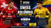 Prediksi skor Swiss vs Kolombia di babak 16 besar Piala Dunia 2026.