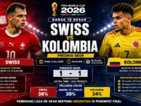 Prediksi skor Swiss vs Kolombia di babak 16 besar Piala Dunia 2026.
