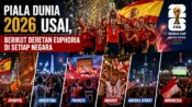 Suporter merayakan berakhirnya Piala Dunia 2026 setelah Spanyol menjadi juara dunia