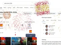 Tampilan Google menampilkan animasi kembang api dan bendera Spanyol setelah final Piala Dunia 2026.