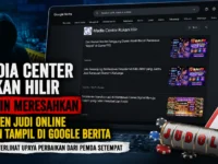 Tangkapan layar Google Berita menampilkan Media Center Rokan Hilir dengan konten diduga promosi judi online.