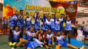 Tim Aji Jaya merayakan kemenangan atas Polres Kotim di babak perempat final Turnamen Voli Kapolda Cup II 2026.