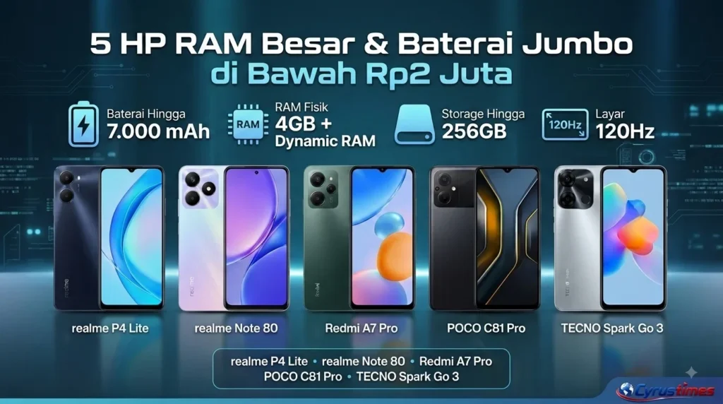5 HP RAM Besar dan Baterai Jumbo di Bawah Rp2 Juta