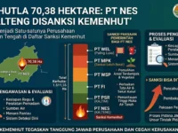 Infografis sanksi Kemenhut untuk PT NES terkait Karhutla 70,38 hektare di Kalteng